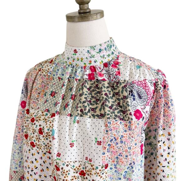 Hunter Bell Multicolor Patchwork Print Long Sleeve Blouse Women's Size Small EUC - Picture 2 of 8